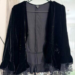 Kamellia by P.R| Vintage Black Velvet and lace Cardigan| MED